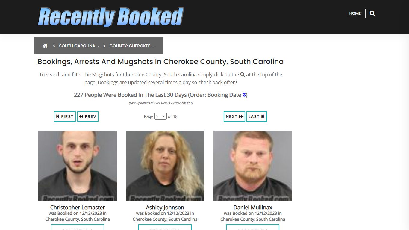 Bookings, Arrests and Mugshots in Cherokee County, South Carolina