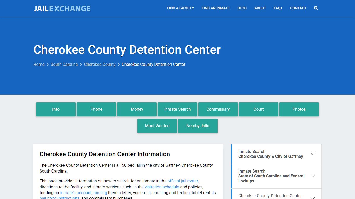 Cherokee County Detention Center, SC Inmate Search, Information